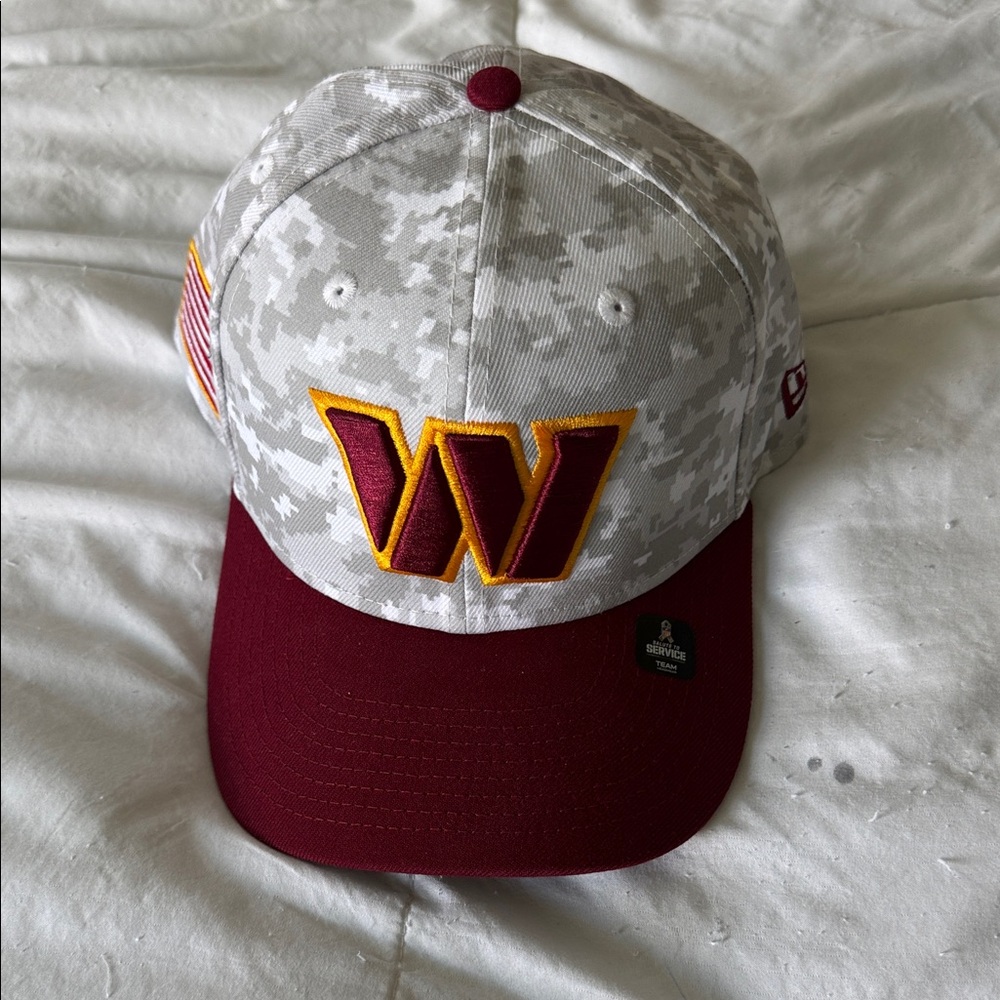 New Era Washington W Logo Camo Baseball Cap in White, Maroon & Gold